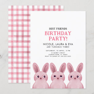 Invitación Fiesta de cumpleaños de mejores amigos con tres co