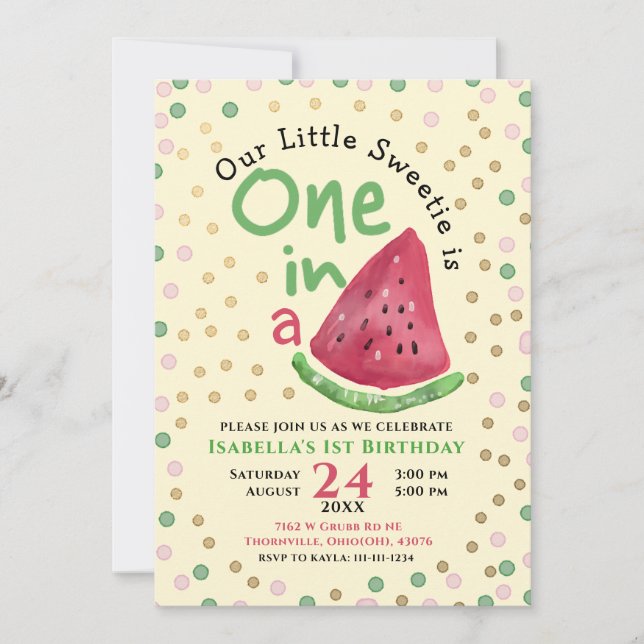 Invitación Fiesta de cumpleaños de Melón Watermelón (Anverso)