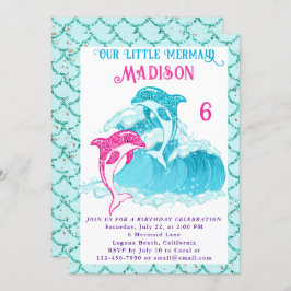 Invitación Fiesta de cumpleaños de Mermaid Dolphin Blue Sea O