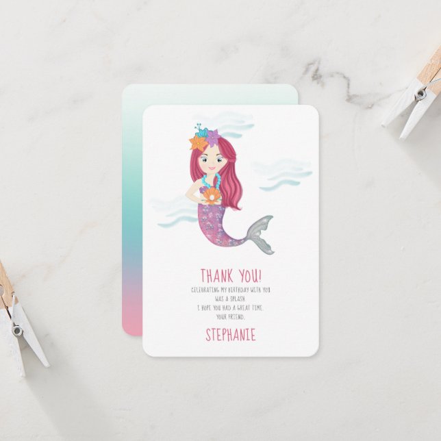 Invitación Fiesta de cumpleaños de Mermaid Glam (Anverso/Reverso In Situ)