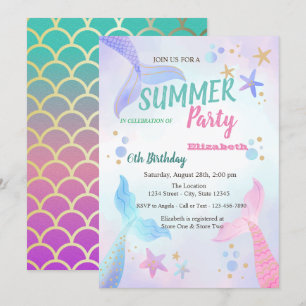Invitación Fiesta de cumpleaños de Mermaid Scales Seastars