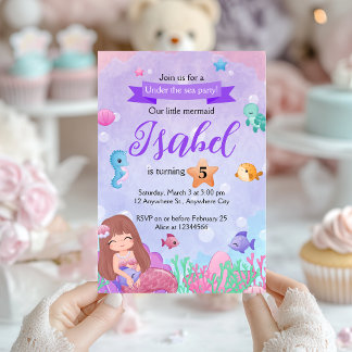 Invitación Fiesta de cumpleaños de Mermaid Under Sea Pastel