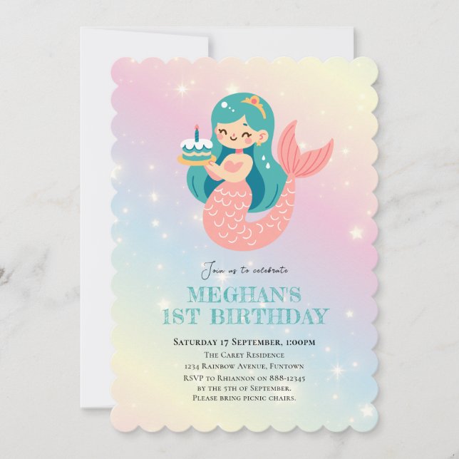 Invitación Fiesta de cumpleaños de Mermaid Under the sea (Anverso)