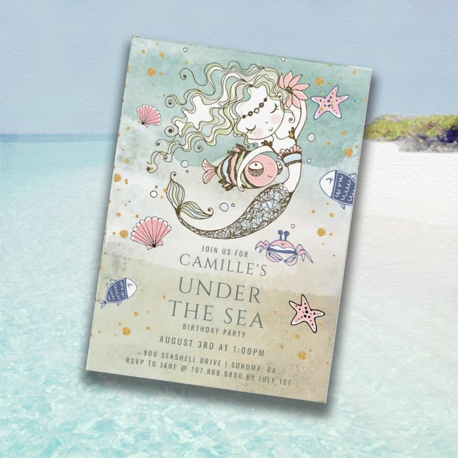 Invitación Fiesta de cumpleaños de Mermaid Watercolor (Subido por el creador)