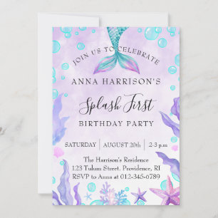 Invitación Fiesta de cumpleaños de Mermaid Watercolor