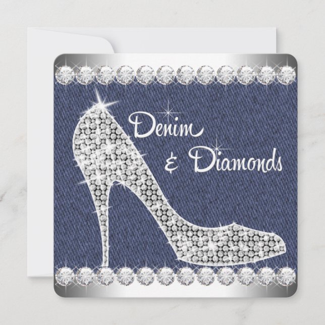 Invitación Fiesta de cumpleaños de mezclilla y diamantes (Anverso)