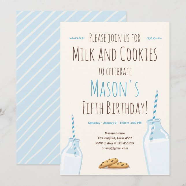 Invitación Fiesta de cumpleaños de Milán y Cookies Blue Boy (Anverso / Reverso)