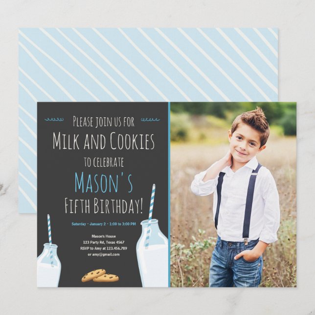 Invitación Fiesta de cumpleaños de Millón y Cookies Blue Boy (Anverso / Reverso)