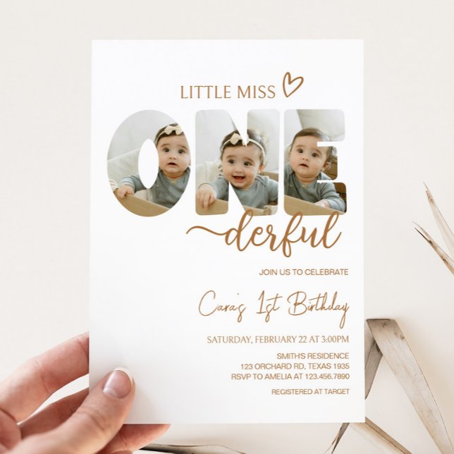 Invitación Fiesta de cumpleaños de Miss Pequeña Fotos minimal (Minimalist Little Miss Onederful Birthday Party Invitation)