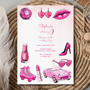 Invitación Fiesta de cumpleaños de moda Doll Pink chica