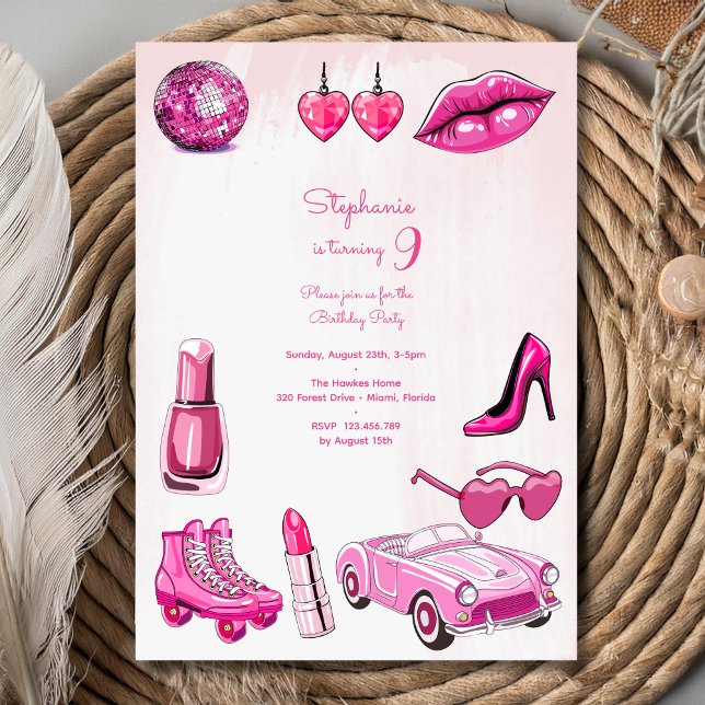 Invitación Fiesta de cumpleaños de moda Doll Pink chica (Subido por el creador)