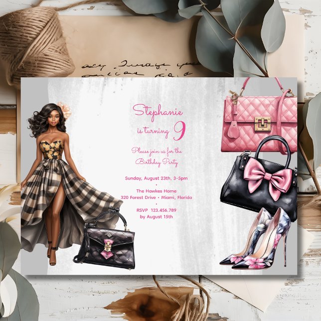 Invitación Fiesta de cumpleaños de moda Doll Pink chica (Subido por el creador)