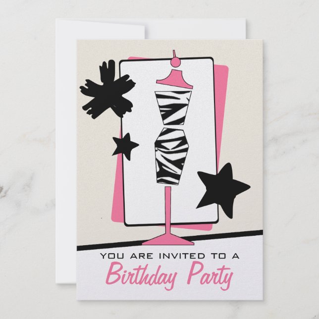 Invitación Fiesta de cumpleaños de moda - Formulario de vesti (Anverso)