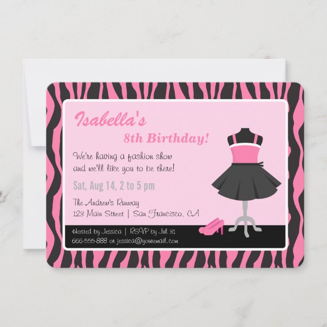 Invitación Fiesta de cumpleaños de moda para niñas con estamp (Anverso)