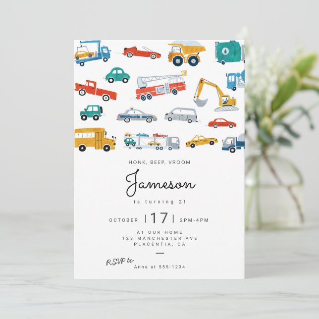 Invitación Fiesta de cumpleaños de Modern City Transportation (Anverso de pie)
