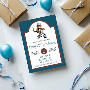 Invitación Fiesta de Cumpleaños de Mono Adorable en Bicicleta