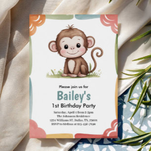 Invitación Fiesta de cumpleaños de mono de la jungla para niñ