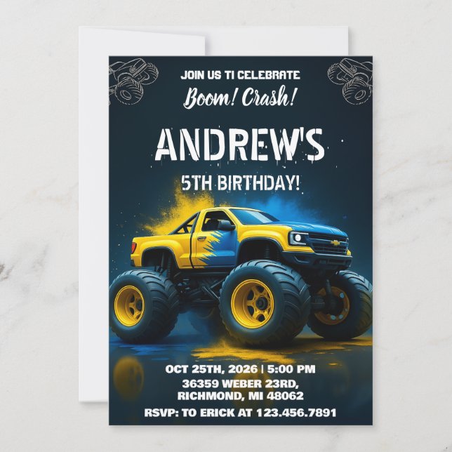 Invitación Fiesta de cumpleaños de Monster Personal Truck par (Anverso)