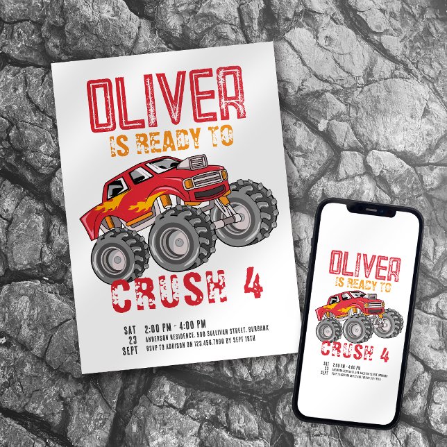 Invitación Fiesta de cumpleaños de Monster Truck (Subido por el creador)