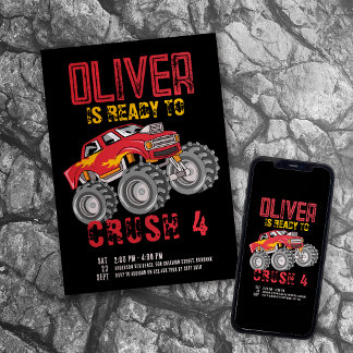 Invitación Fiesta de cumpleaños de Monster Truck