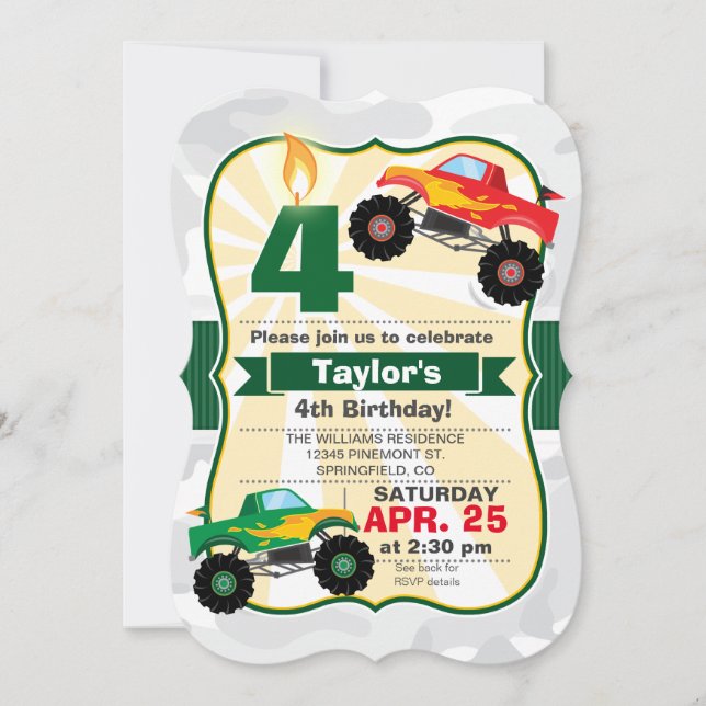 Invitación Fiesta de cumpleaños de Monster Truck Boy (Anverso)