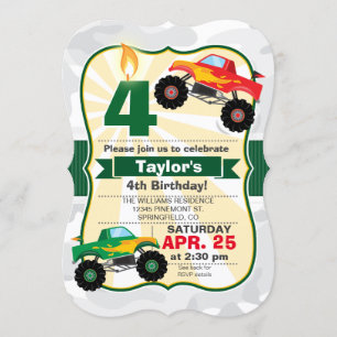Invitación Fiesta de cumpleaños de Monster Truck Boy