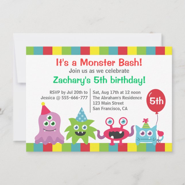Invitación Fiesta de Cumpleaños de Monstruito Adorable para N (Anverso)