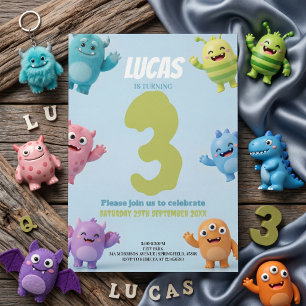 Invitación Fiesta de Cumpleaños de Monstruo Adorable para Niñ