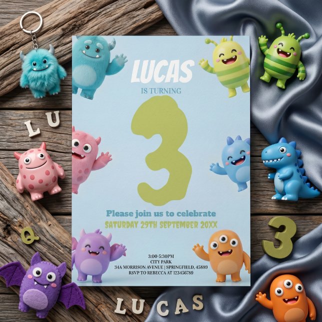 Invitación Fiesta de Cumpleaños de Monstruo Adorable para Niñ (Subido por el creador)