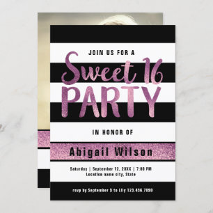 Invitación Fiesta de cumpleaños de morado blanco negro dulce