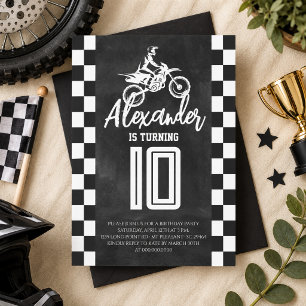 Invitación Fiesta de Cumpleaños de Moto de Cross con Pizarra