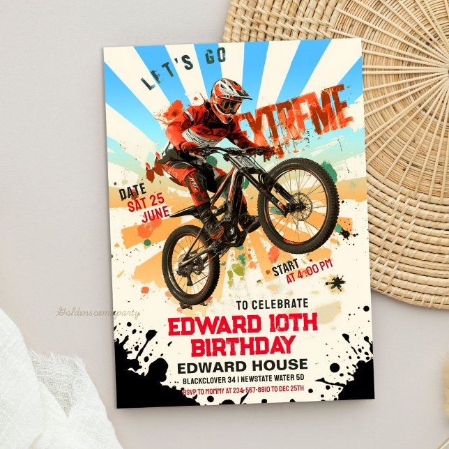 Invitación Fiesta de Cumpleaños de Moto de Cross Retro - Vint (Retro Dirt Bike Birthday Party- Vintage Let's Ride Invitation
)
