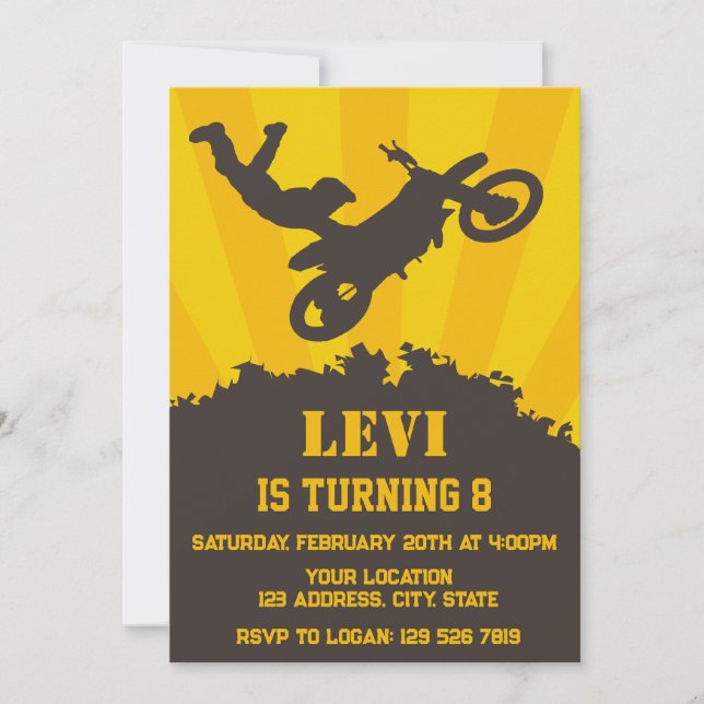 Invitación Fiesta de cumpleaños de Motocross (Anverso)
