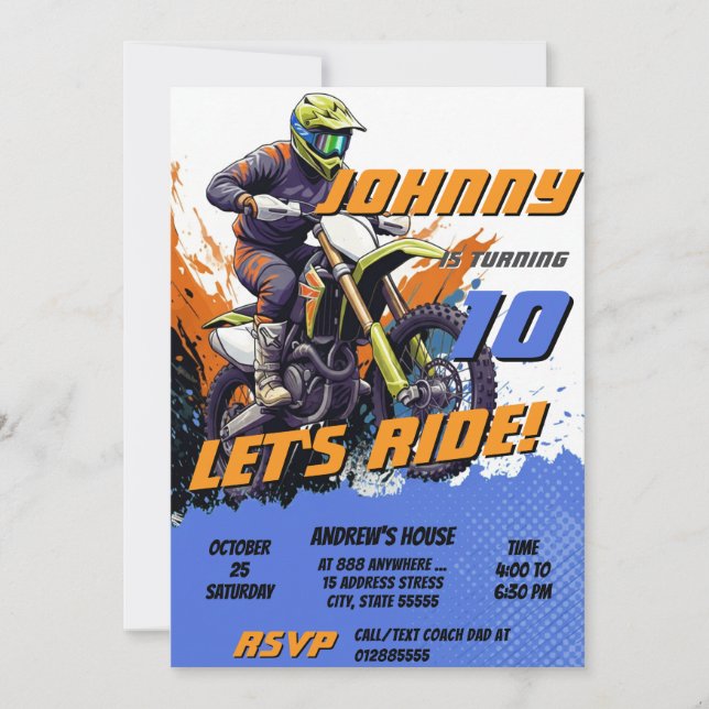 Invitación Fiesta de cumpleaños de Motocross Boy Motorbike Pe (Anverso)