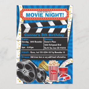 Invitación Fiesta de cumpleaños de Movie Night Hollywood