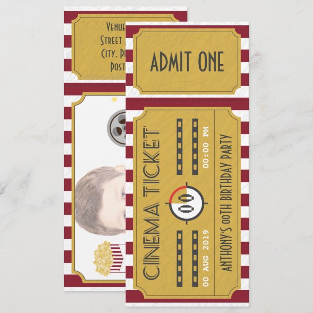 Invitación Fiesta de cumpleaños de Movie Ticket añada invitac (Anverso / Reverso)