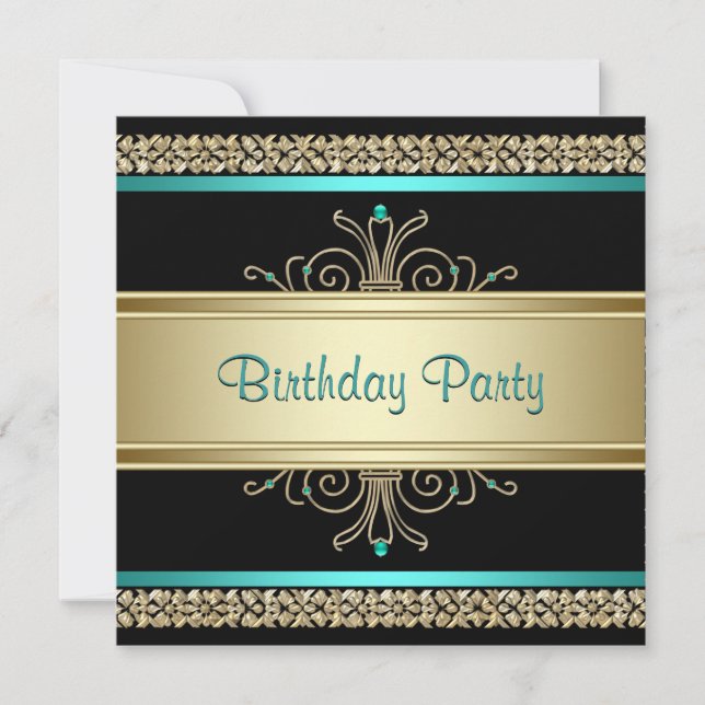Invitación Fiesta de Cumpleaños de Mujer Aqua Azul Turquesa D (Anverso)