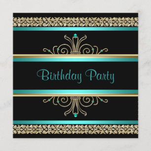 Invitación Fiesta de Cumpleaños de Mujer Aqua Verde Azul Oro 