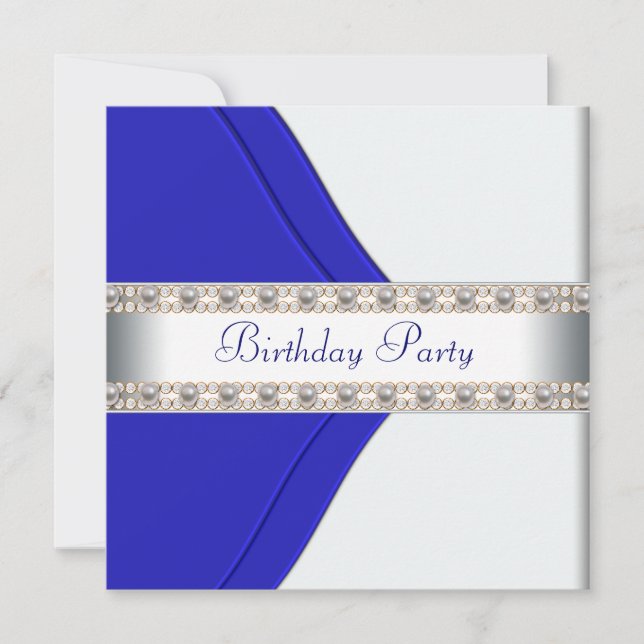 Invitación Fiesta de cumpleaños de mujer azul marino (Anverso)