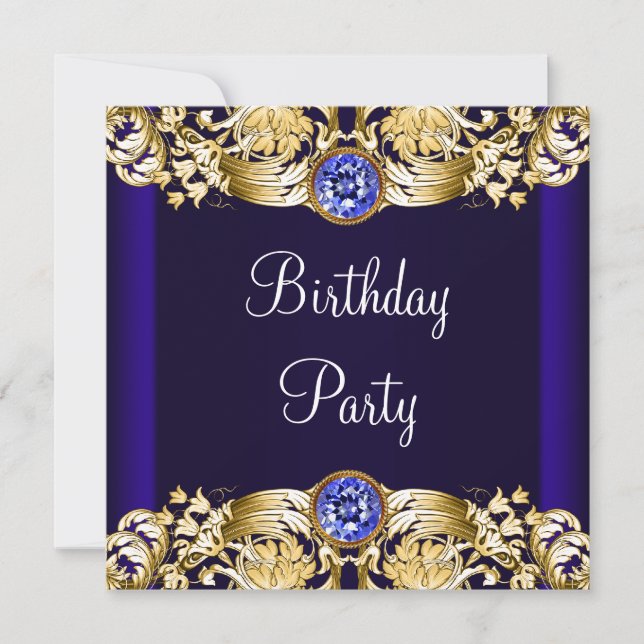 Invitación Fiesta de cumpleaños de mujer azul oro de la Marin (Anverso)
