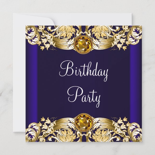 Invitación Fiesta de cumpleaños de mujer azul oro de la Marin (Anverso)
