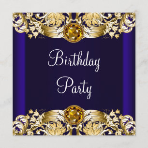Invitación Fiesta de cumpleaños de mujer azul oro de la Marin