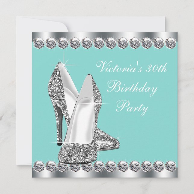 Invitación Fiesta de cumpleaños de mujer azul turquesa (Anverso)
