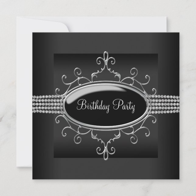 Invitación Fiesta de cumpleaños de mujer Black Diamond (Anverso)
