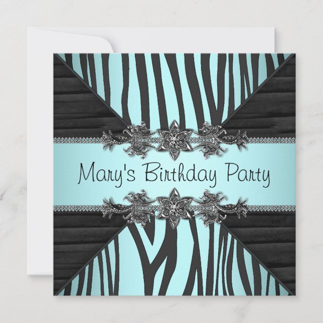Invitación Fiesta de cumpleaños de mujer cebra azul añil (Anverso)