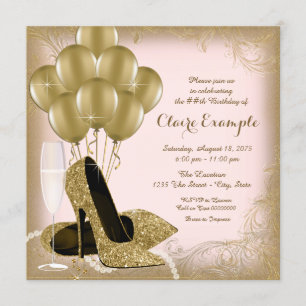 Invitación Fiesta de Cumpleaños de Mujer con Brillo Rosa y Do
