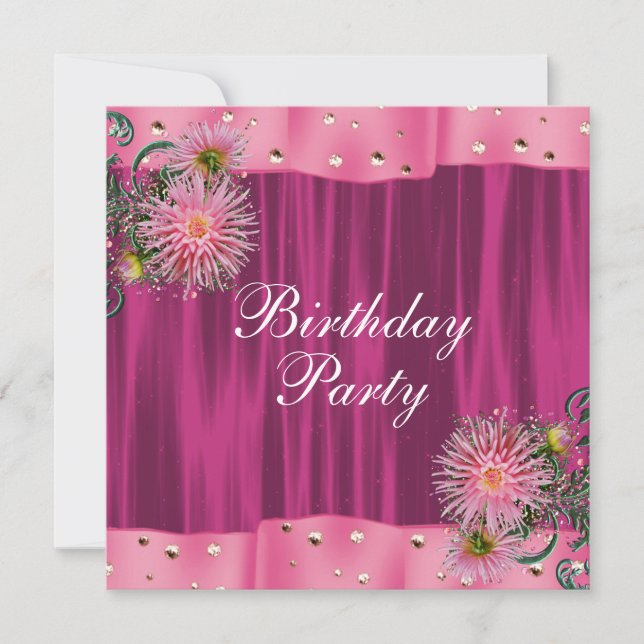 Invitación Fiesta de cumpleaños de mujer con dalia rosa inten (Anverso)