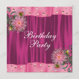 Invitación Fiesta de cumpleaños de mujer con dalia rosa inten