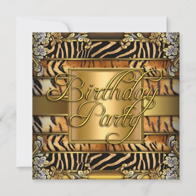 Invitación Fiesta de Cumpleaños de Mujer con Estampado Animal (Anverso)