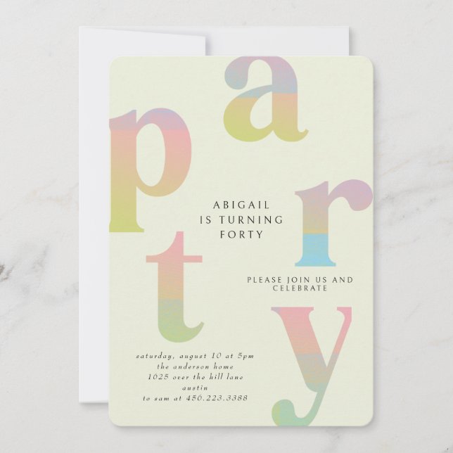 Invitación Fiesta de cumpleaños de mujer con gradiente retro  (Anverso)